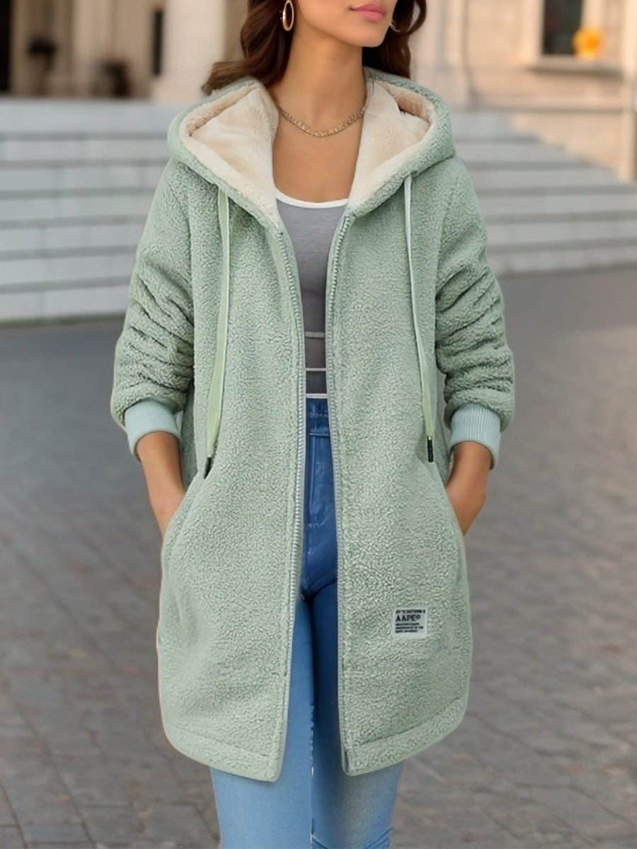 Winter Fleece Hooded Jacket Fashion Casual Zip-up Pockets