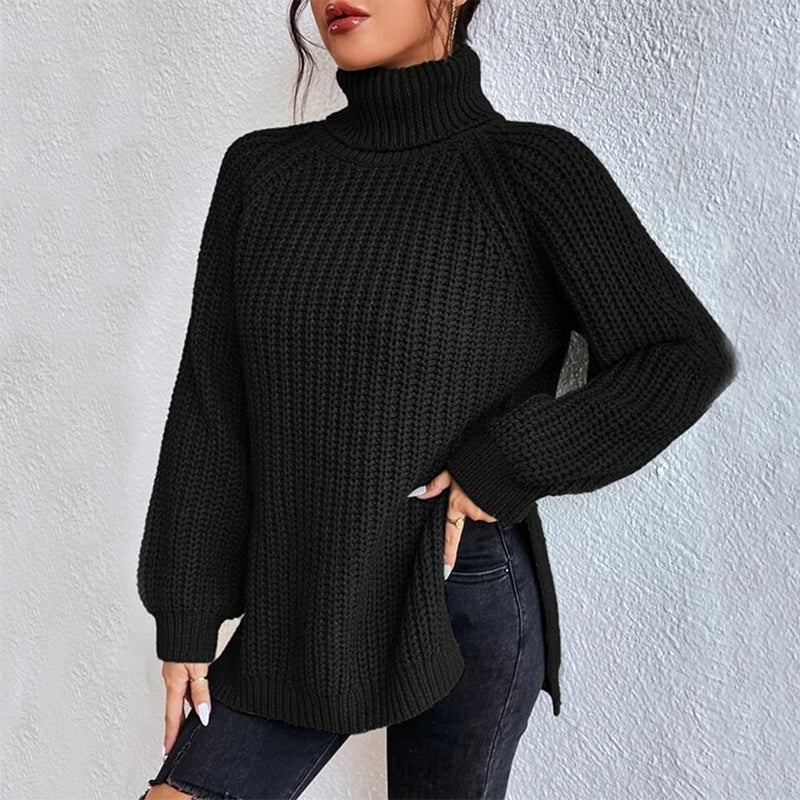 Turtleneck Pullover Sweater With Split Design Fashion