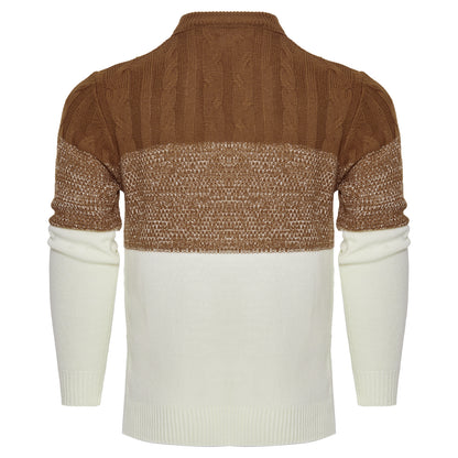 Men's Casual Color Block Long Sleeve Cable Knit Pullover Sweater