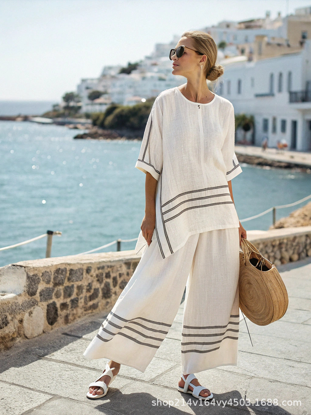 Summer Striped Suits Loose Batwing Sleeve