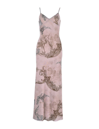 Y2K Slim Flowers Printing Slip Dress Women's Summer