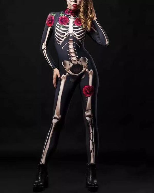 Halloween Skull Skeleton Print Jumpsuit