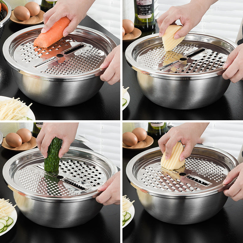 Stainless Steel Grater Plate Vegetable Cutter Rice Sieve Three-piece Set