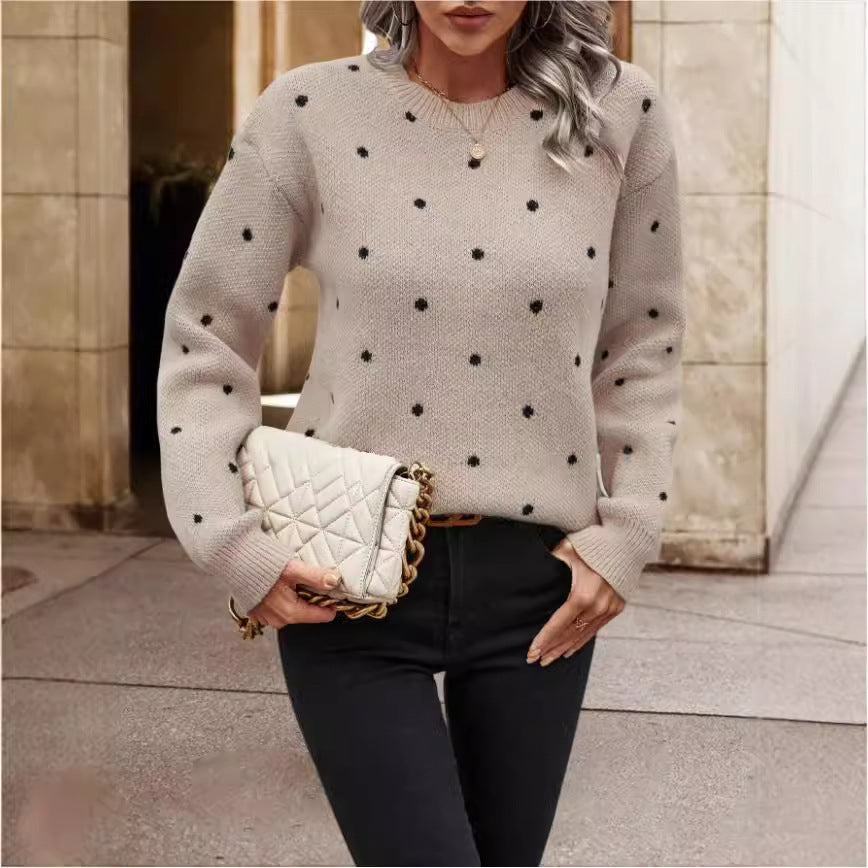 Ins Polka Dot Print Pullover Sweater Fashion Casual Long-sleeved