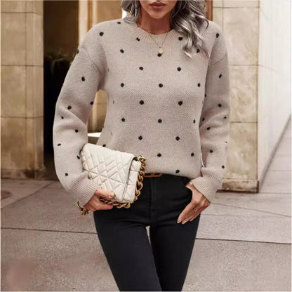 Ins Polka Dot Print Pullover Sweater Fashion Casual Long-sleeved