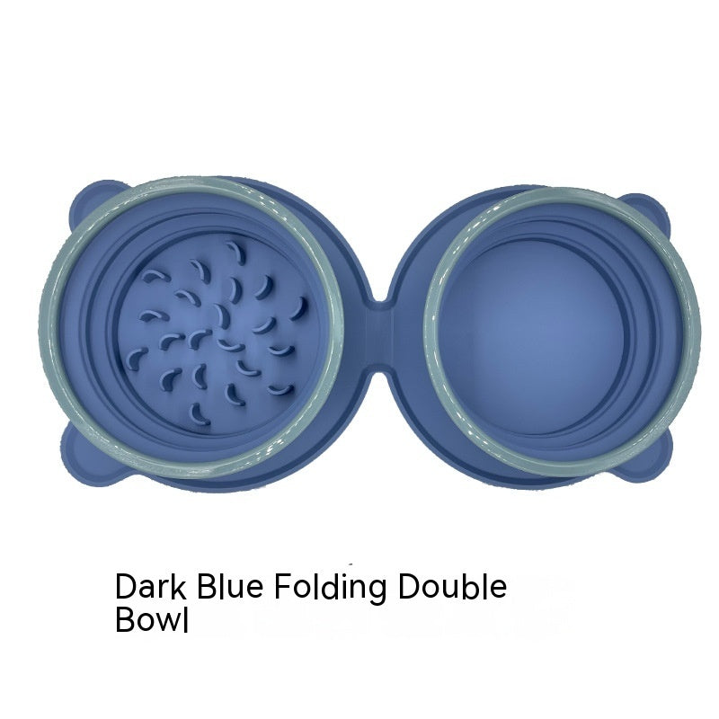 Portable Silicone Double Dog Food Bowls Foldable