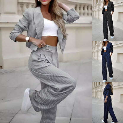 Women's Spring Fashion Striped Suits Casual Lapel