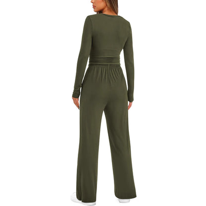 2 Pieces Women's Suit Autumn Winter Long Sleeve Tops High Waisted