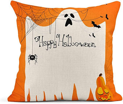 Halloween Orange Ghost Linen Pillowcase