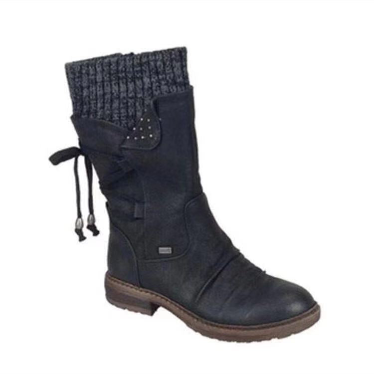 Retro woolen Martin boots with mid-low rear straps