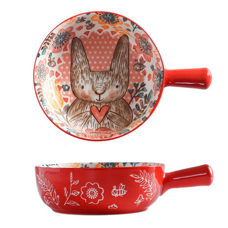 Cartoon Salad Ceramic Handle Noodle Bowl