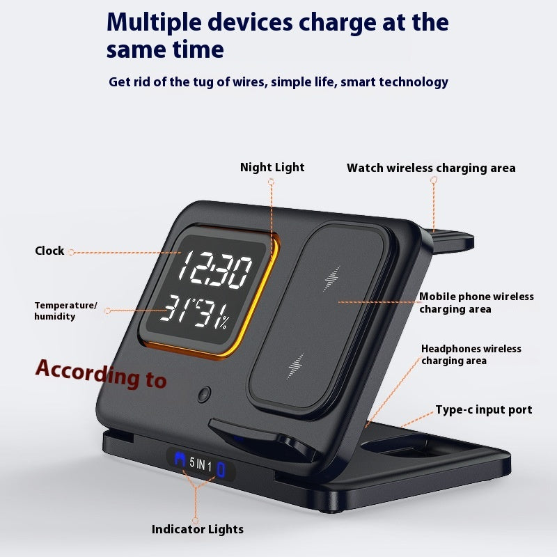 15W Wireless Chargers Stand 5 In1 LED Digital Alarm