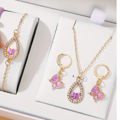 4PCS Set Luxury Women Butterfly Necklace Bracelet Earrings