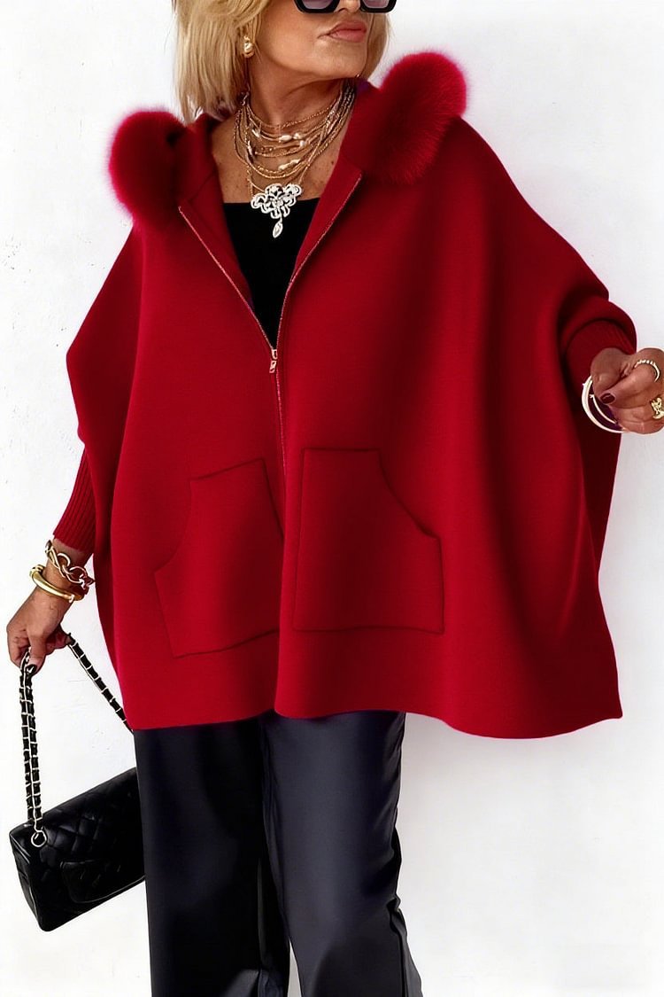 Ins Plush Hooded Cardigan Fashion Warm Pockets Zip-up Knitted