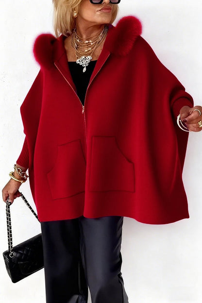 Ins Plush Hooded Cardigan Fashion Warm Pockets Zip-up Knitted