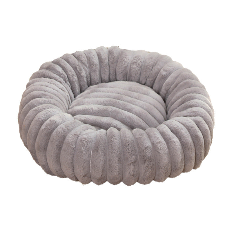 Pet Kennels Long Plush Round Cat Nest Winter Warm Dog Beds