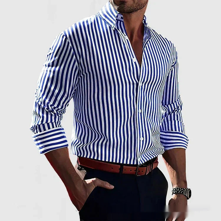 Ins Stripe Printed Long Sleeve Shirt Men Fashion