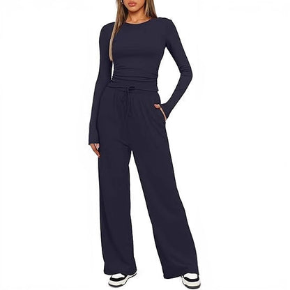 2 Pieces Women's Suit Autumn Winter Long Sleeve Tops High Waisted