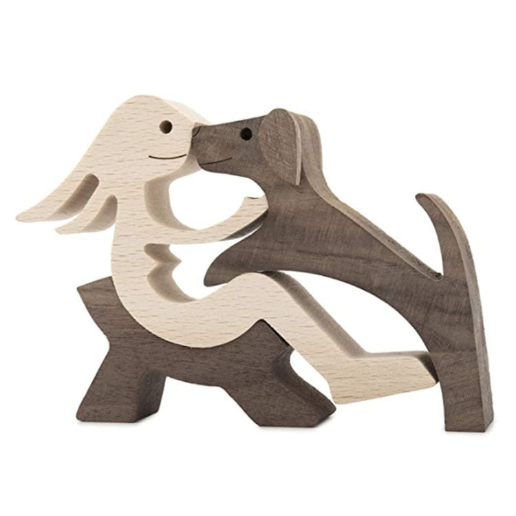 DIY Figurine Wood Dog Ornament Sculpture Home Decoration