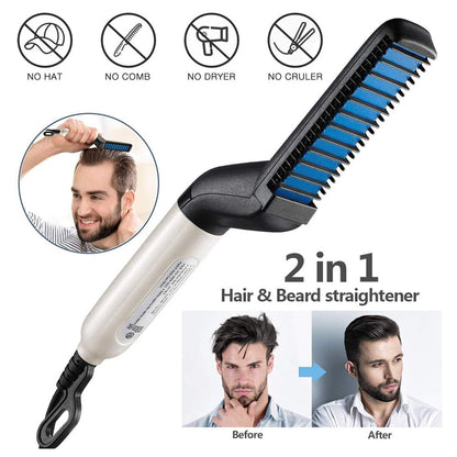 Electric Hair Straightener Brush Men Quick Beard Straightener