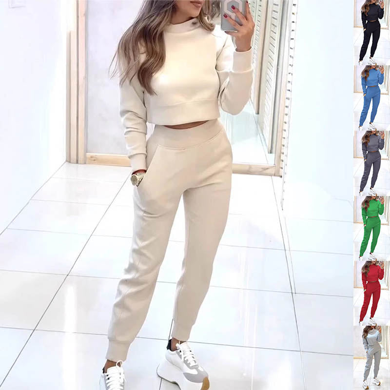 Stand Collar Sports Suit Fashion Pullover Solid Outfits