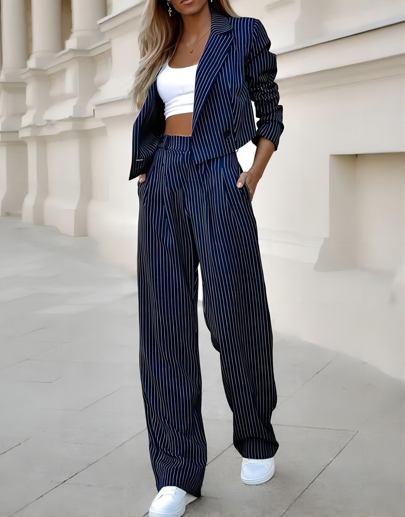 Women's Spring Fashion Striped Suits Casual Lapel