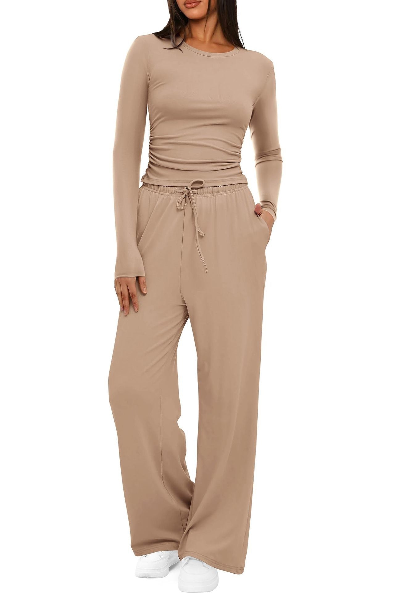 2 Pieces Women's Suit Autumn Winter Long Sleeve Tops High Waisted