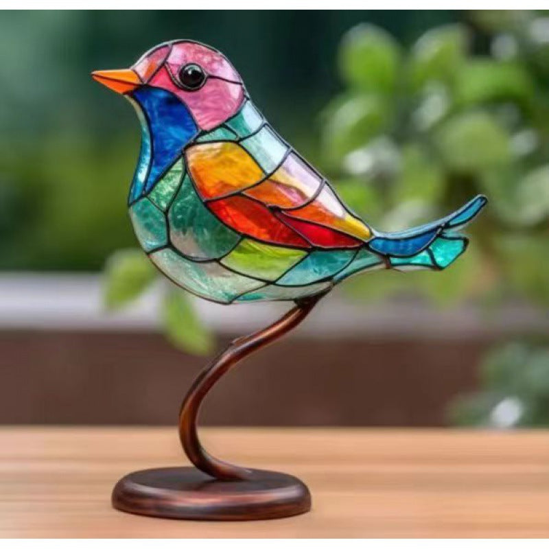 Stained Birds On Branch Desktop Ornaments For Bird Lover Home Decor