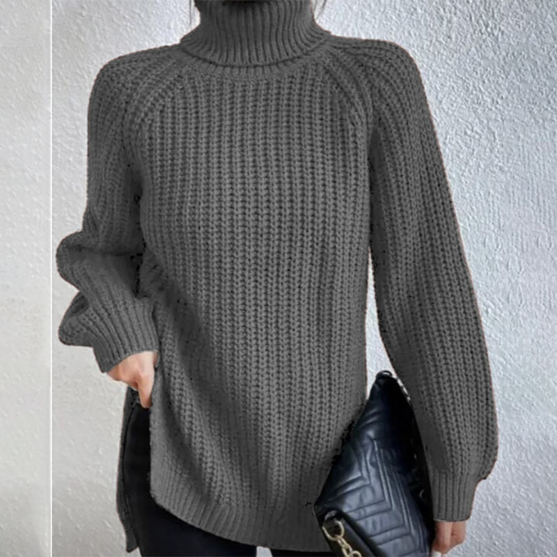 Turtleneck Pullover Sweater With Split Design Fashion