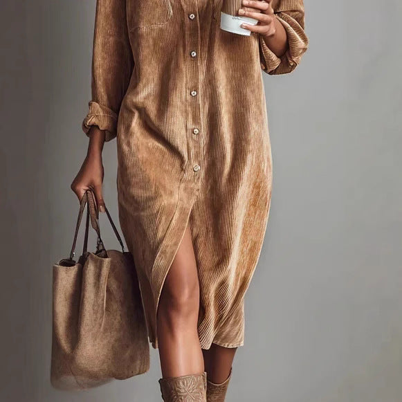 Turn-Down Collar Buttons Chic Casual Dress