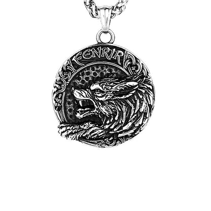 Viking Golden Wolf Fenrir Titanium Steel Pendant Nordic Letters