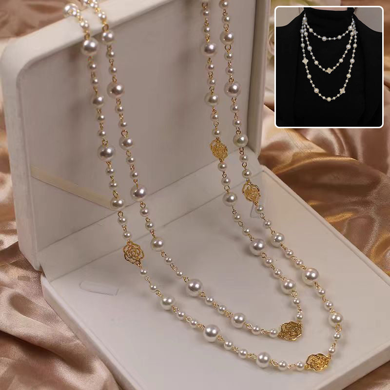Retro Multi-layer Pearls Necklace Fashion Long Sweater