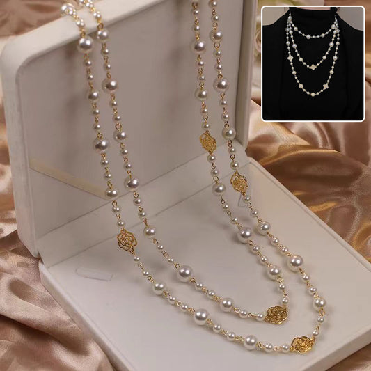 Retro Multi-layer Pearls Necklace Fashion Long Sweater