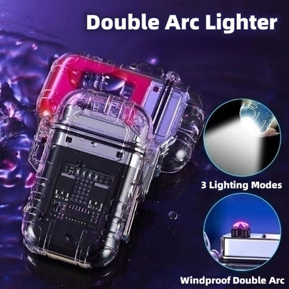 Transparent Shell Double Arc Lighter  Waterproof And Windproof