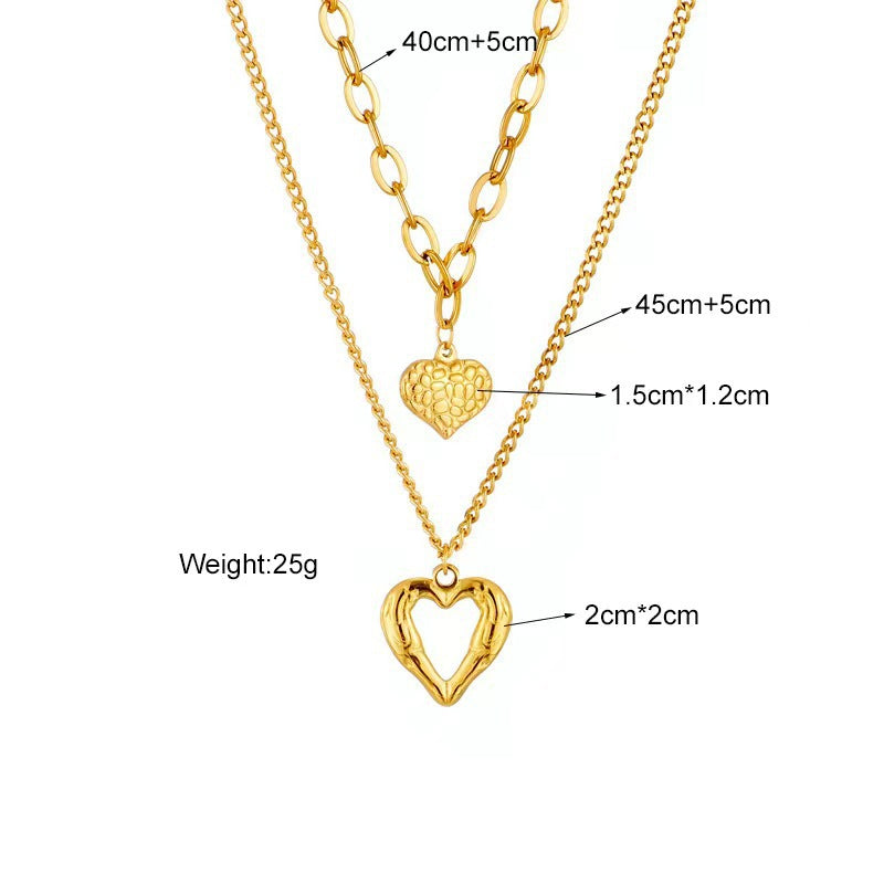Titanium Steel Angel Wings Love Necklace Irregular Folds 2 Heart Love