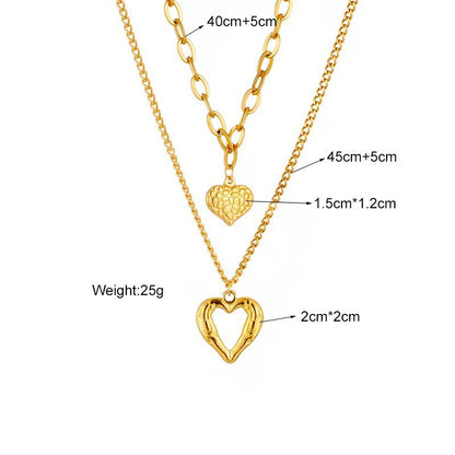 Titanium Steel Angel Wings Love Necklace Irregular Folds 2 Heart Love