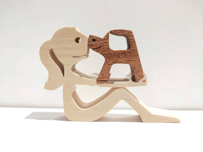 DIY Figurine Wood Dog Ornament Sculpture Home Decoration