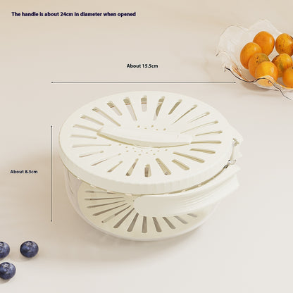 Fruit Drain Basket With Lid Vegetable Washing Bowl Foldable Handle