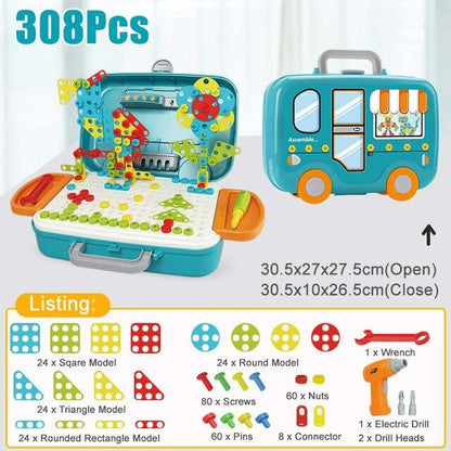 132/308Pcs Kids Electric Drill Toys DIY Educational Puzzle