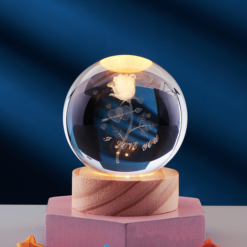 Crystal Ball 3D Inner Carved Solar System Glowing Night Lights Warm
