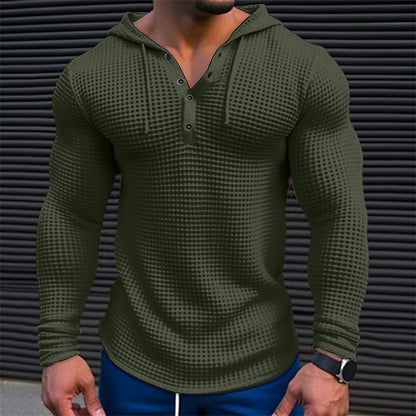 Men's Pullover Casual Long Sleeve T-shirt Waffler Sweat-shirt