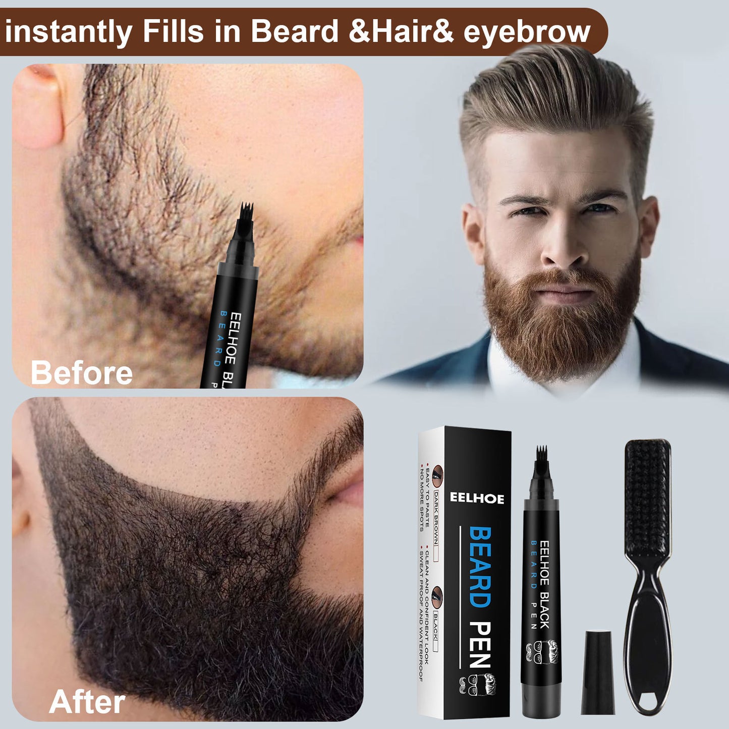 Waterproof Sweat-proof Beard Pen Without Makeup Removal