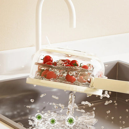 Fruit Drain Basket With Lid Vegetable Washing Bowl Foldable Handle