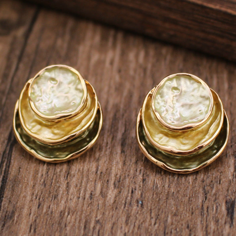 Ins Three-colored Painting Round Earrings Fashion
