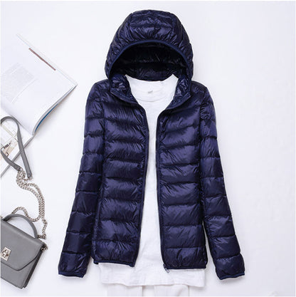 Ultra-light Women's Lightweight Stand Collar Hooded Down Jacket