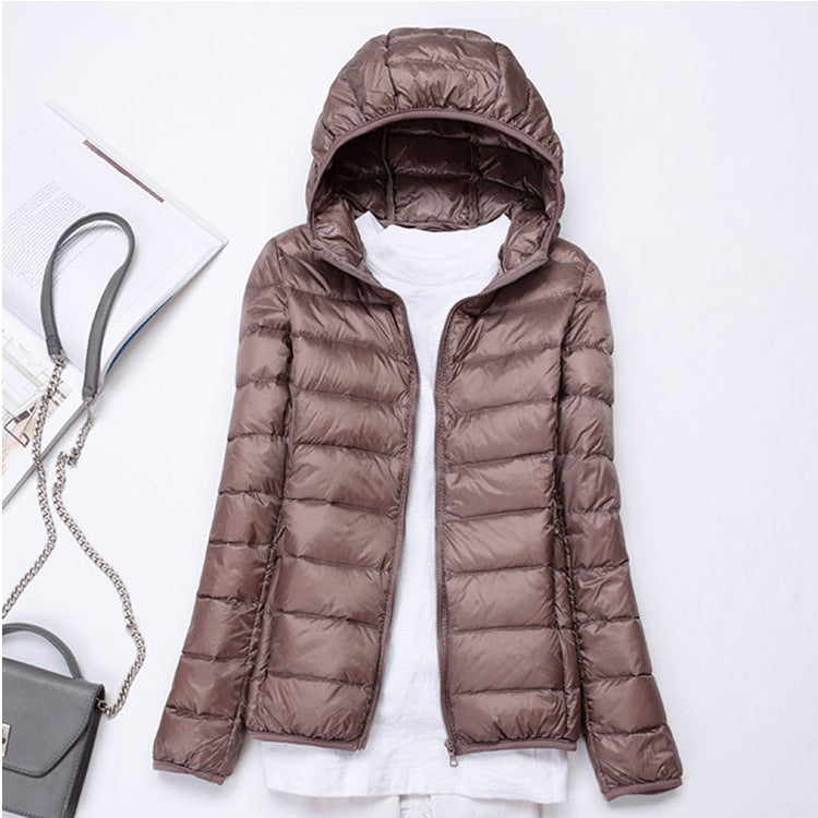 Ultra-light Women's Lightweight Stand Collar Hooded Down Jacket