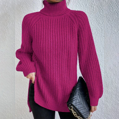 Turtleneck Pullover Sweater With Split Design Fashion