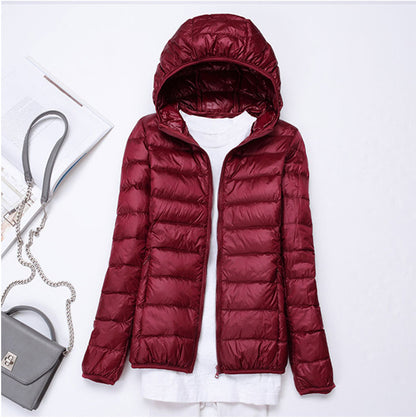 Ultra-light Women's Lightweight Stand Collar Hooded Down Jacket