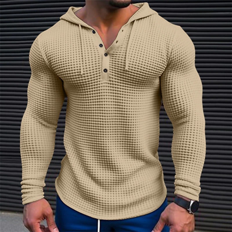 Men's Pullover Casual Long Sleeve T-shirt Waffler Sweat-shirt