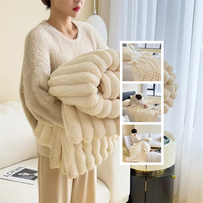 Soft Wind Bubble Velvet Blanket Warm Solid Rabbit Fur Blankets